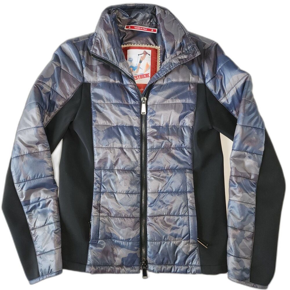 Authier Sestriere Black & Blue Camouflage Full Zip Down Puffer Jacket – Size S